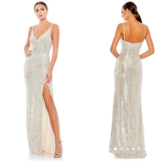 NWT Mac Duggal Leena 26443 Fully Sequined Sleevesless High Slit Long Gown 2 - Picture 1 of 14
